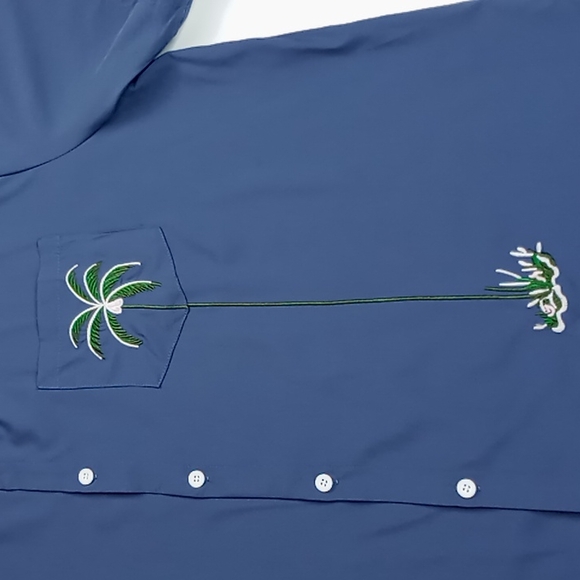 HAWALILI NWT Men's Embroidered Palm Tree Button Front Shirt Navy Size 2XL - Picture 2 of 9
